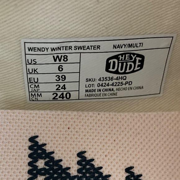 LIKE NEW! Hey Dude Wendy Ugly Sweater women’s slip-ons in ‘Navy/Red/White’ - Picture 11 of 12